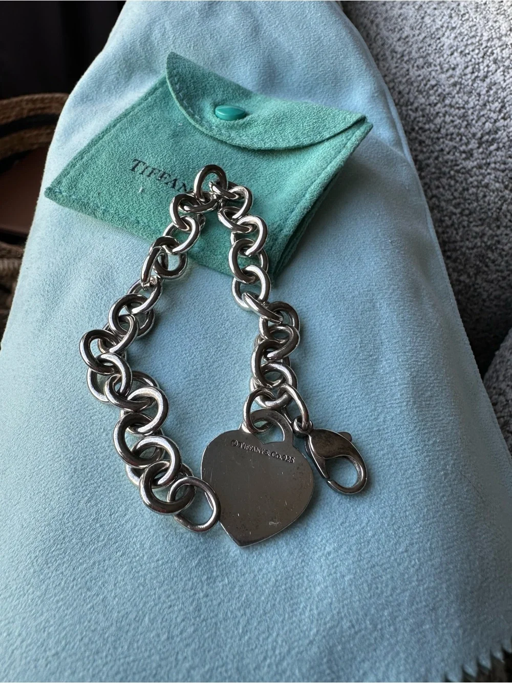 Tiffany & Co. 925 Sterling Silver Chunky Heart Tag Bracelet